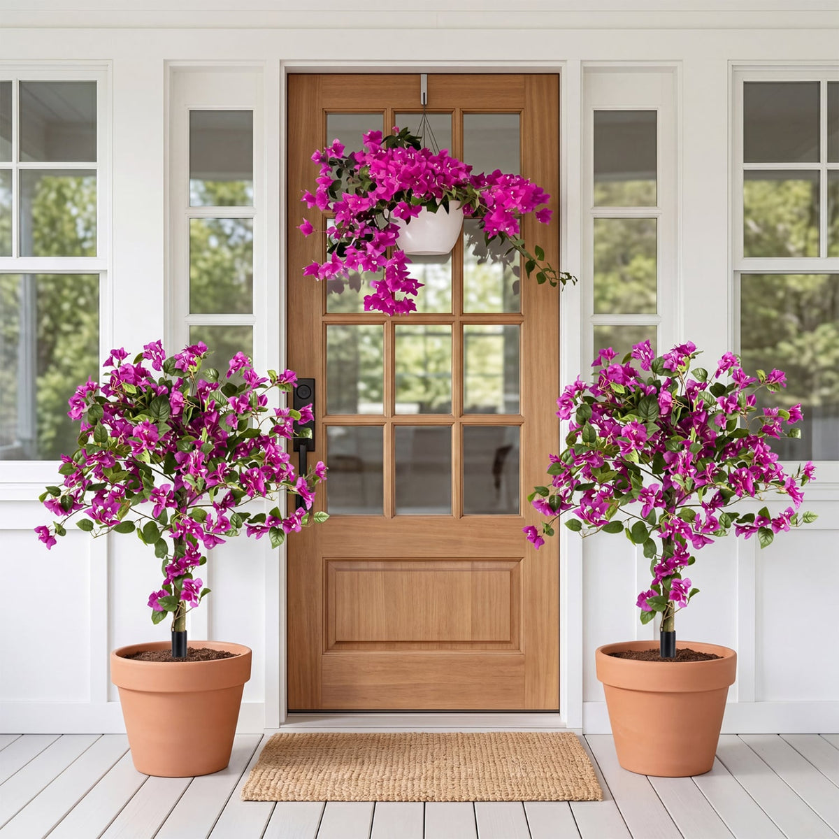 2 Pack Artificial Bougainvillea Trees with Ground Spike and PE Trunks for Porch-Artificial Plants-DECOROLALA