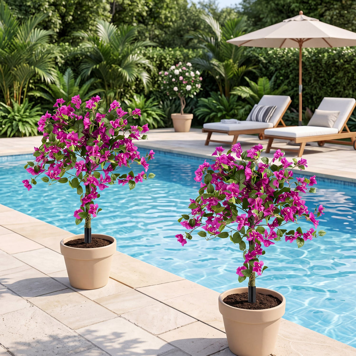 2 Pack Artificial Bougainvillea Trees with Ground Spike and PE Trunks for Porch-Artificial Plants-DECOROLALA