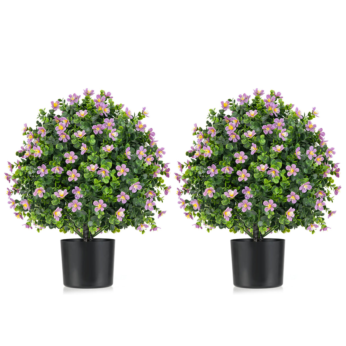 2 Pack Artificial Boxwood Topiary Ball Tree Faux Shrub Bushes with Flowers-Purple-Artificial Plants-DECOROLALA