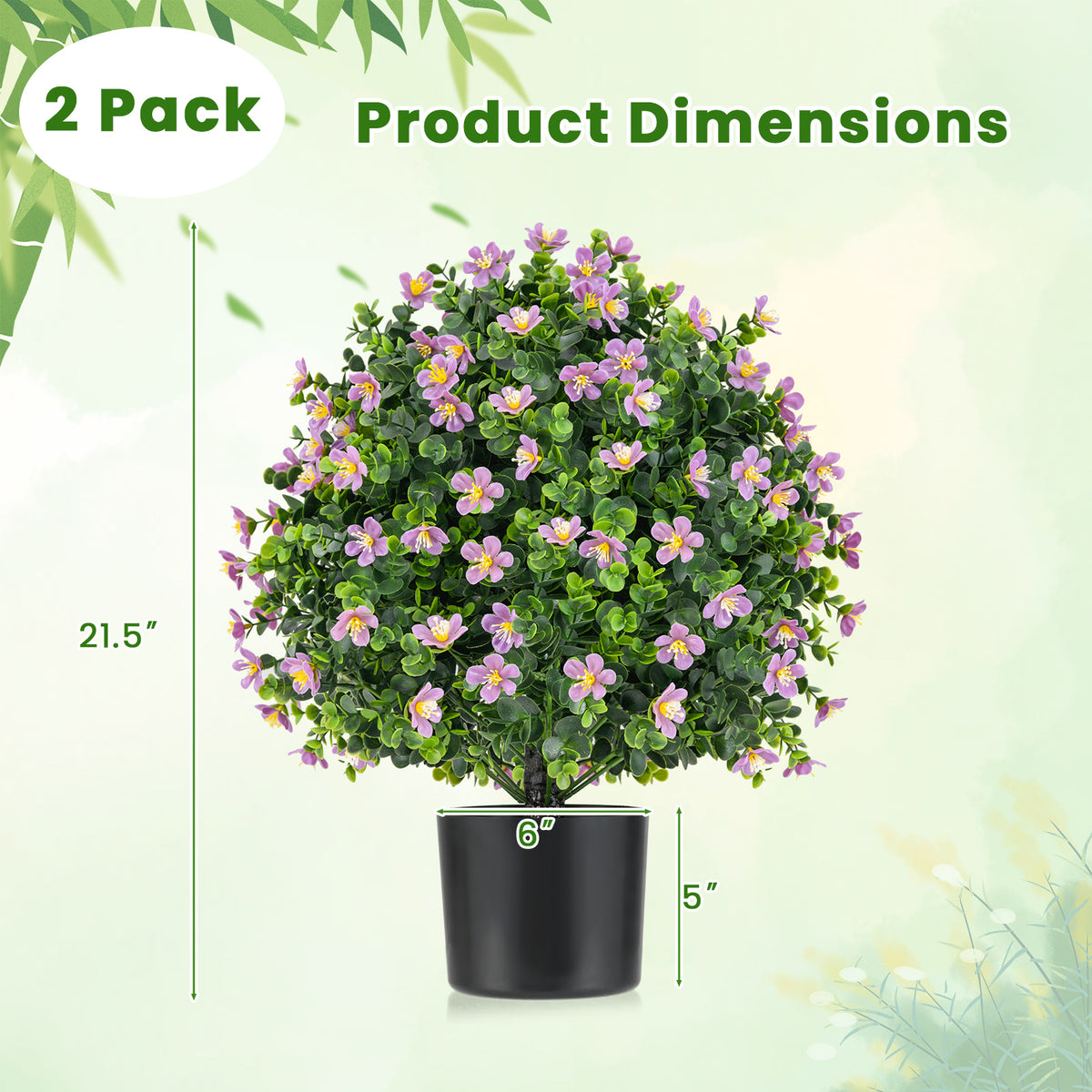 2 Pack Artificial Boxwood Topiary Ball Tree Faux Shrub Bushes with Flowers-Purple-Artificial Plants-DECOROLALA