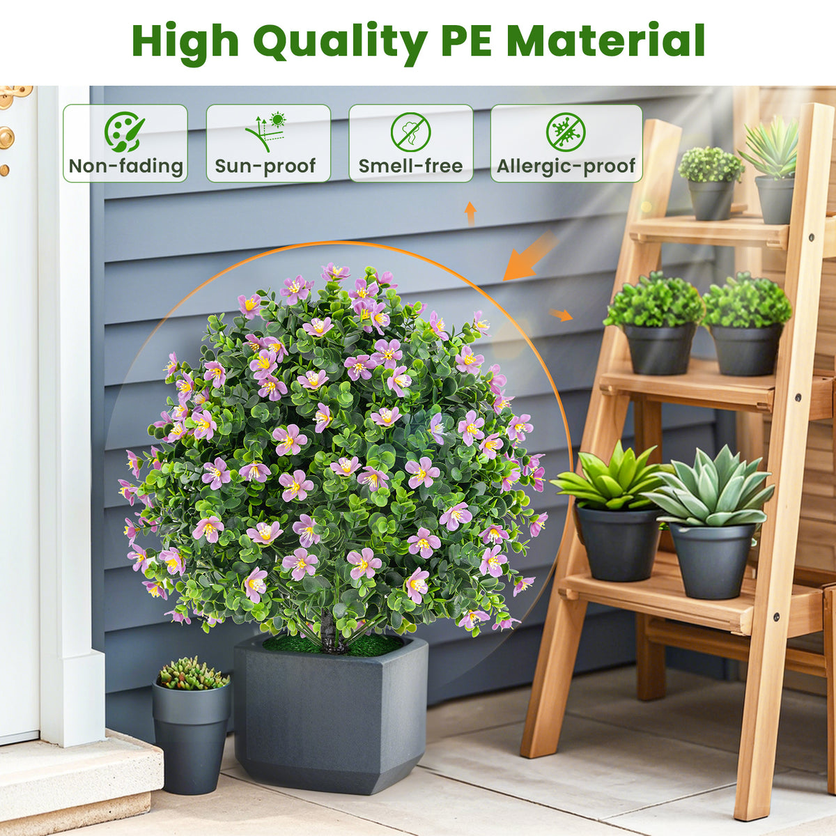 2 Pack Artificial Boxwood Topiary Ball Tree Faux Shrub Bushes with Flowers-Purple-Artificial Plants-DECOROLALA