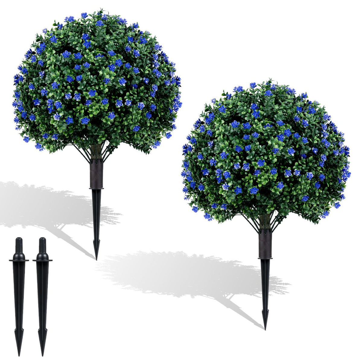 2 Pack Artificial Camellia Boxwood Topiary Ball Trees 27.5 Inches Faux Floral Shrubs-Artificial Plants-DECOROLALA