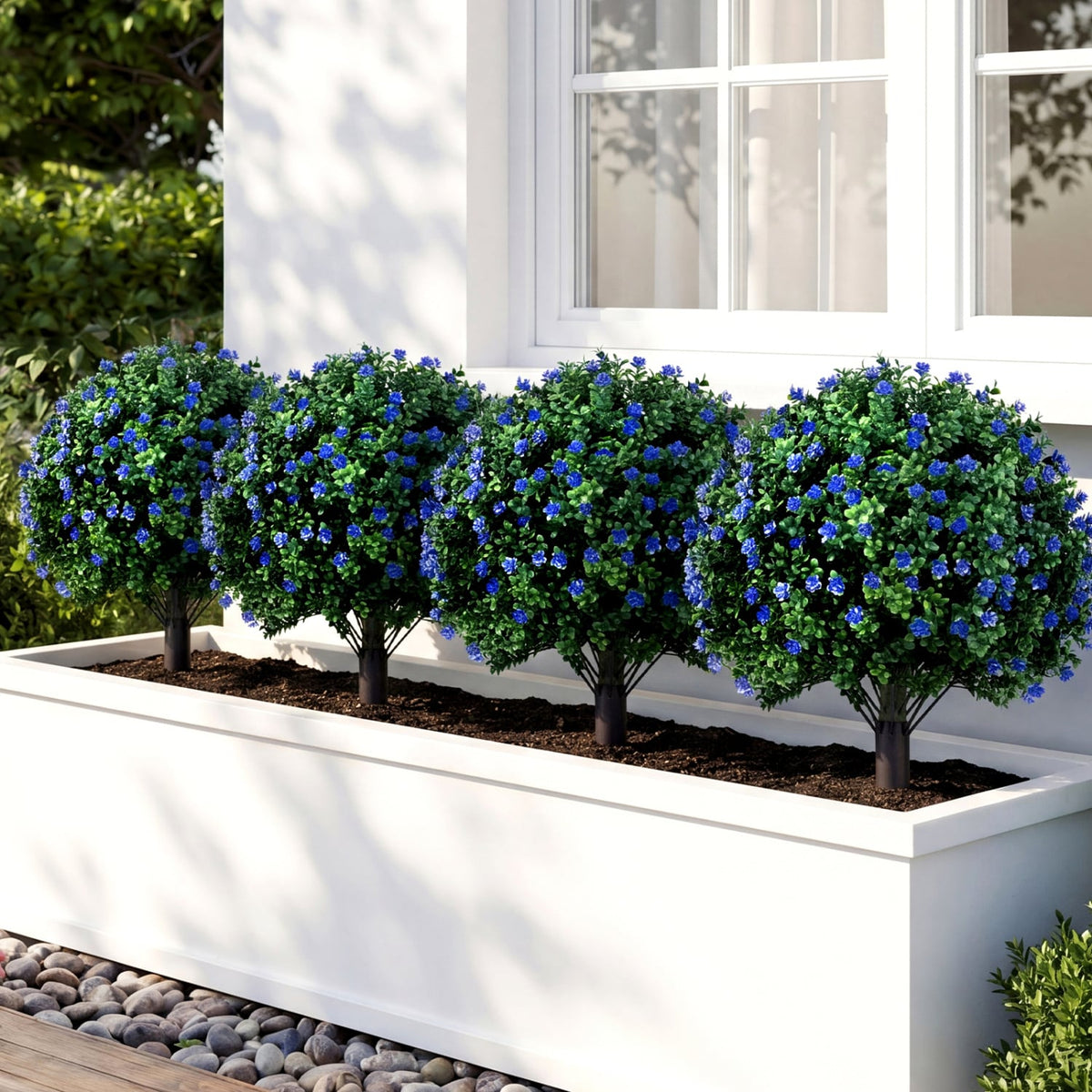 2 Pack Artificial Camellia Boxwood Topiary Ball Trees 27.5 Inches Faux Floral Shrubs-Artificial Plants-DECOROLALA