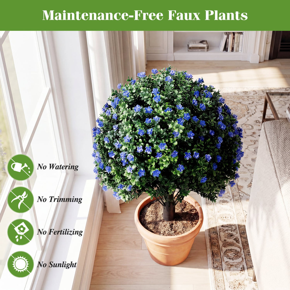 2 Pack Artificial Camellia Boxwood Topiary Ball Trees 27.5 Inches Faux Floral Shrubs-Artificial Plants-DECOROLALA