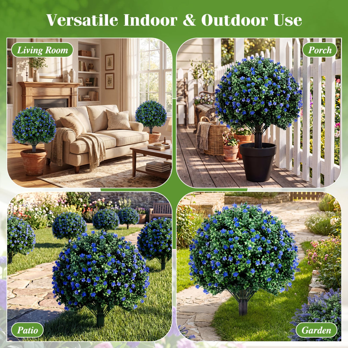2 Pack Artificial Camellia Boxwood Topiary Ball Trees 27.5 Inches Faux Floral Shrubs-Artificial Plants-DECOROLALA