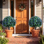 2 Pack Artificial Camellia Boxwood Topiary Ball Trees 27.5 Inches Faux Floral Shrubs-Artificial Plants-DECOROLALA