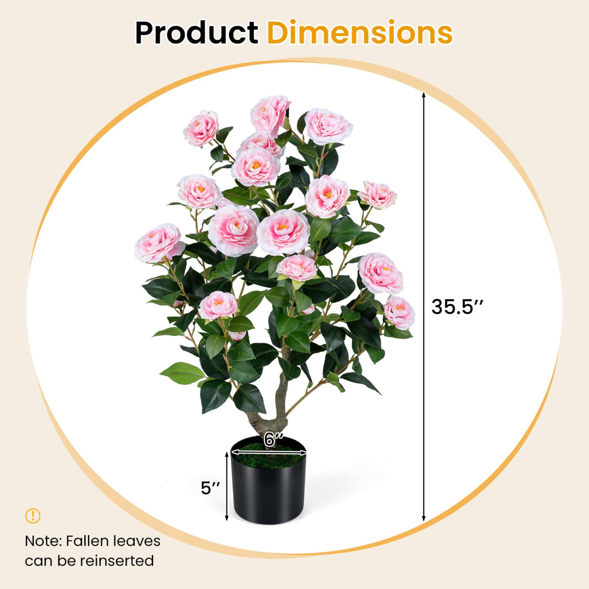 2-Pack Artificial Camellia Tree Faux Flower Plant in Cement-Filled Pot-Pink-Artificial Plants-DECOROLALA