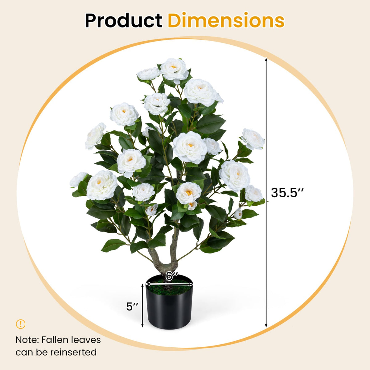 2-Pack Artificial Camellia Tree Faux Flower Plant in Cement-Filled Pot-White-Artificial Plants-DECOROLALA
