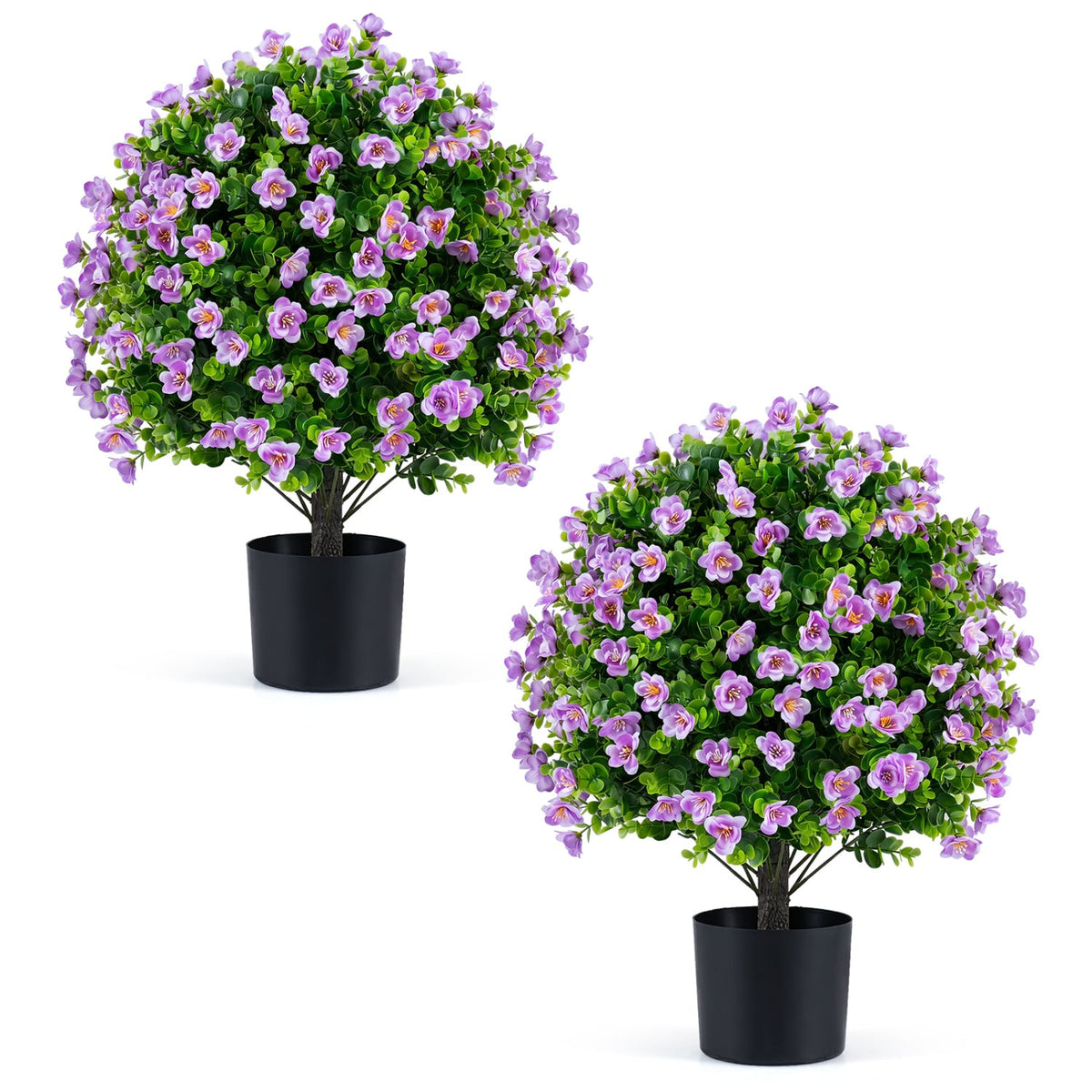 2 Pack Artificial Eucalyptus Topiary Trees with Flowers and Cement Planter for Home-Purple-Artificial Plants-DECOROLALA