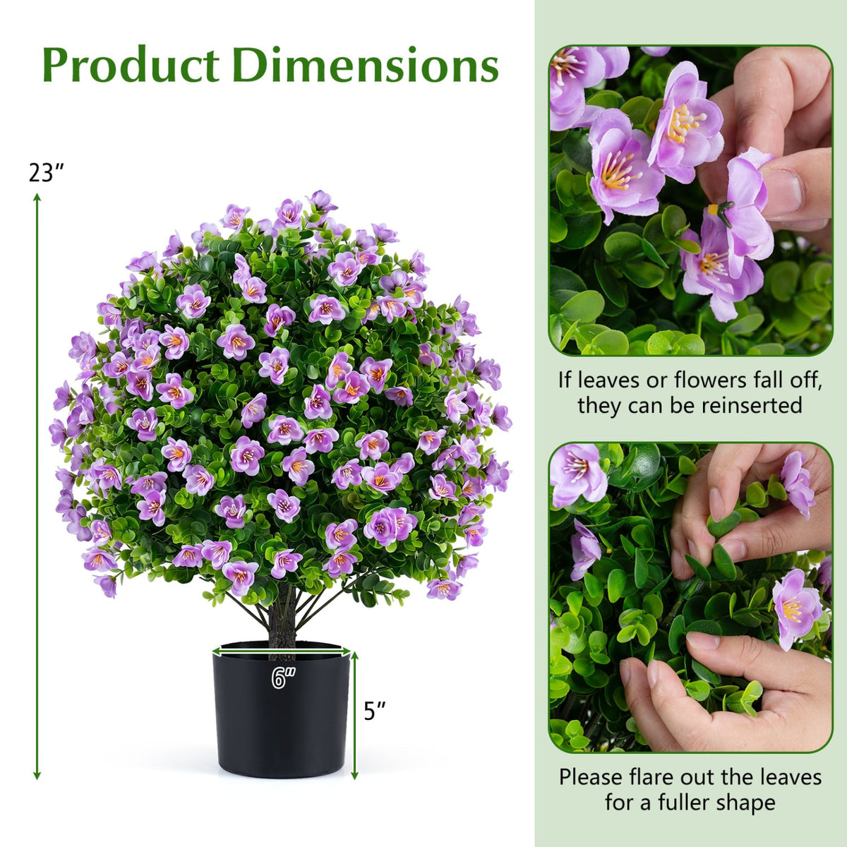 2 Pack Artificial Eucalyptus Topiary Trees with Flowers and Cement Planter for Home-Purple-Artificial Plants-DECOROLALA