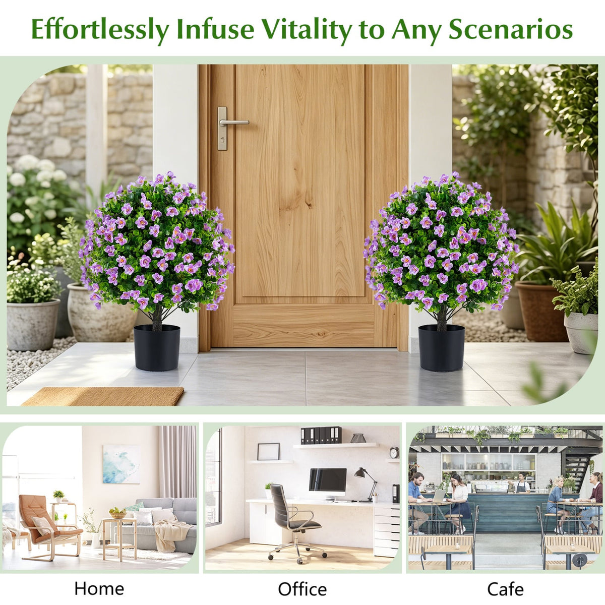 2 Pack Artificial Eucalyptus Topiary Trees with Flowers and Cement Planter for Home-Purple-Artificial Plants-DECOROLALA
