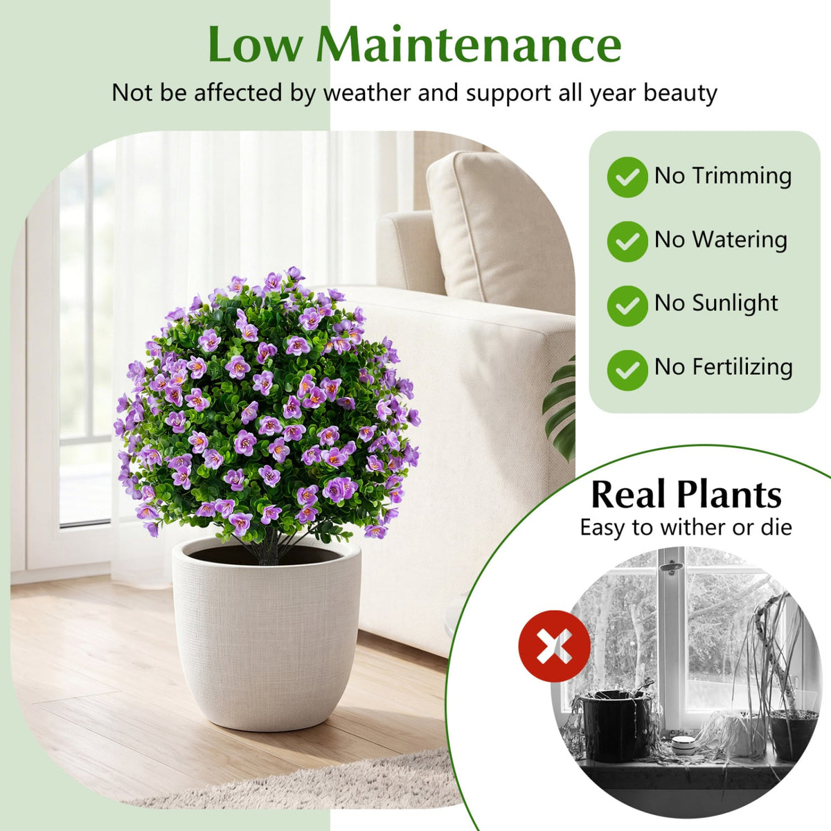2 Pack Artificial Eucalyptus Topiary Trees with Flowers and Cement Planter for Home-Purple-Artificial Plants-DECOROLALA