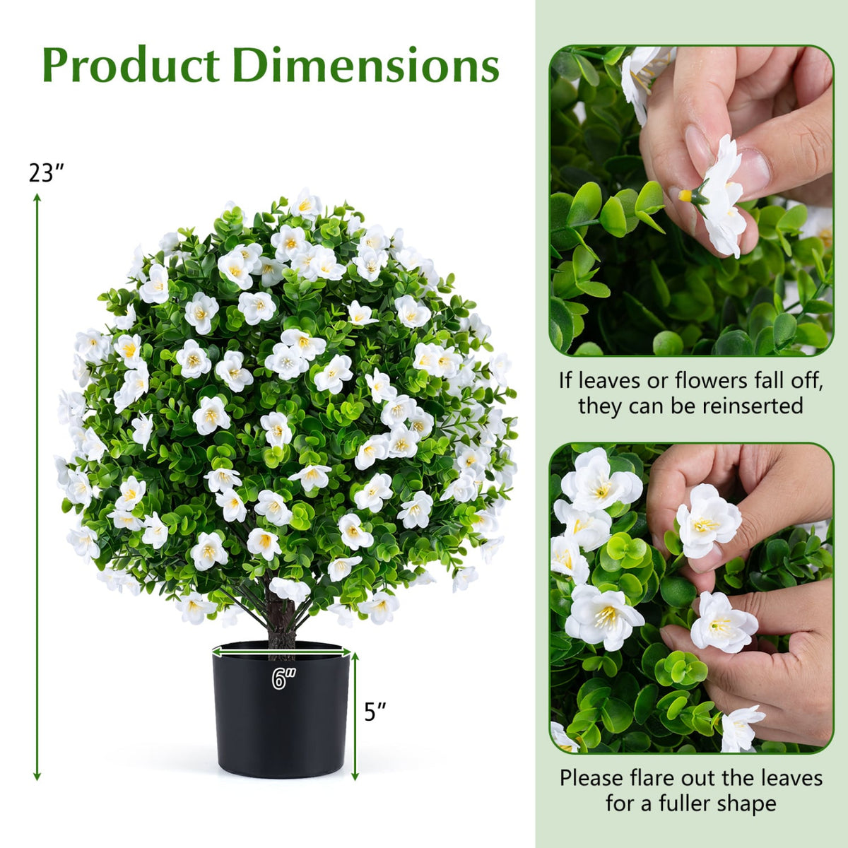 2 Pack Artificial Eucalyptus Topiary Trees with Flowers and Cement Planter for Home-White-Artificial Plants-DECOROLALA