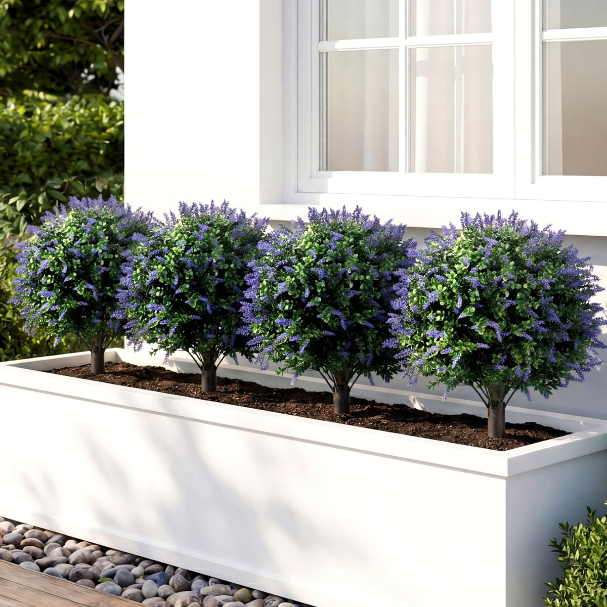 2 Pack Artificial Lavender Boxwood Topiary Ball Trees with Ground Spikes-Artificial Plants-DECOROLALA