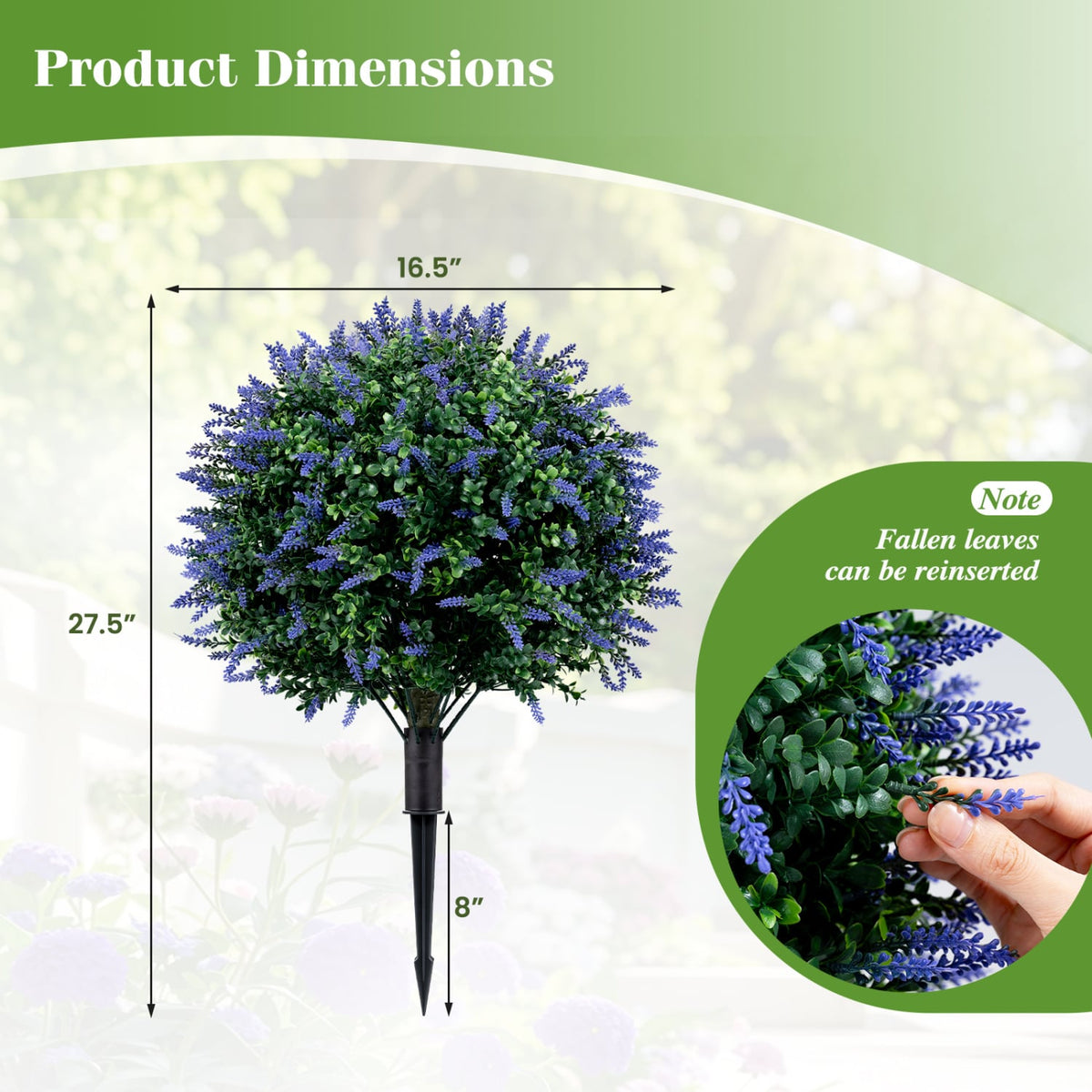 2 Pack Artificial Lavender Boxwood Topiary Ball Trees with Ground Spikes-Artificial Plants-DECOROLALA