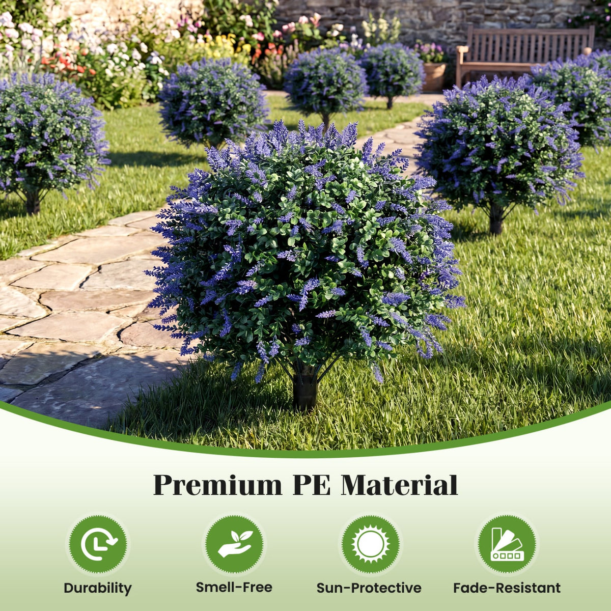 2 Pack Artificial Lavender Boxwood Topiary Ball Trees with Ground Spikes-Artificial Plants-DECOROLALA