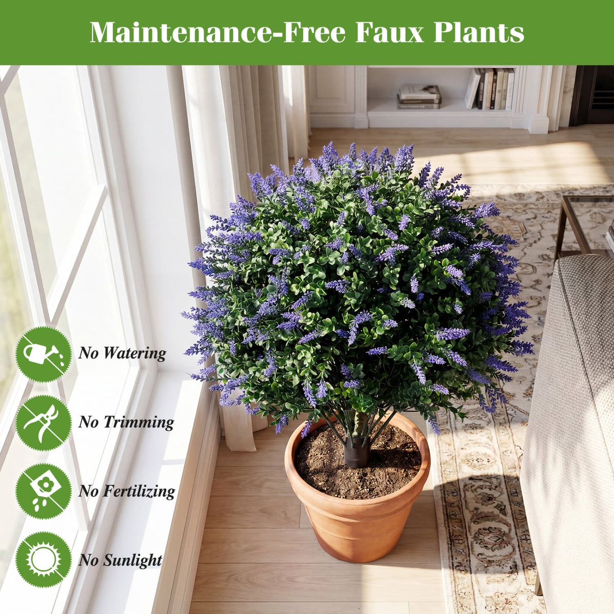 2 Pack Artificial Lavender Boxwood Topiary Ball Trees with Ground Spikes-Artificial Plants-DECOROLALA