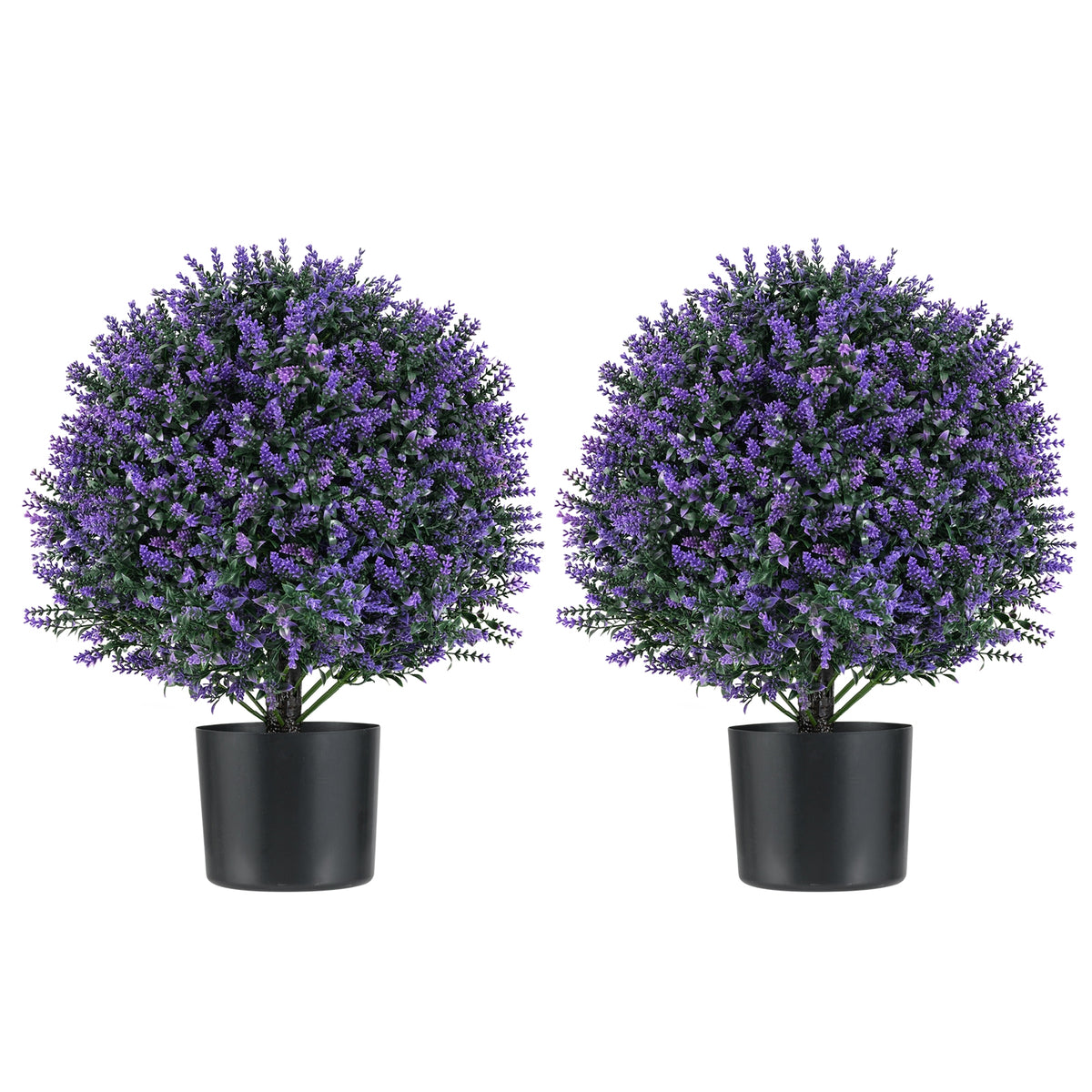 2 Pack Artificial Lavender Topiary Ball Tree Faux Shrub Bushes with Flowers-Purple-Artificial Plants-DECOROLALA