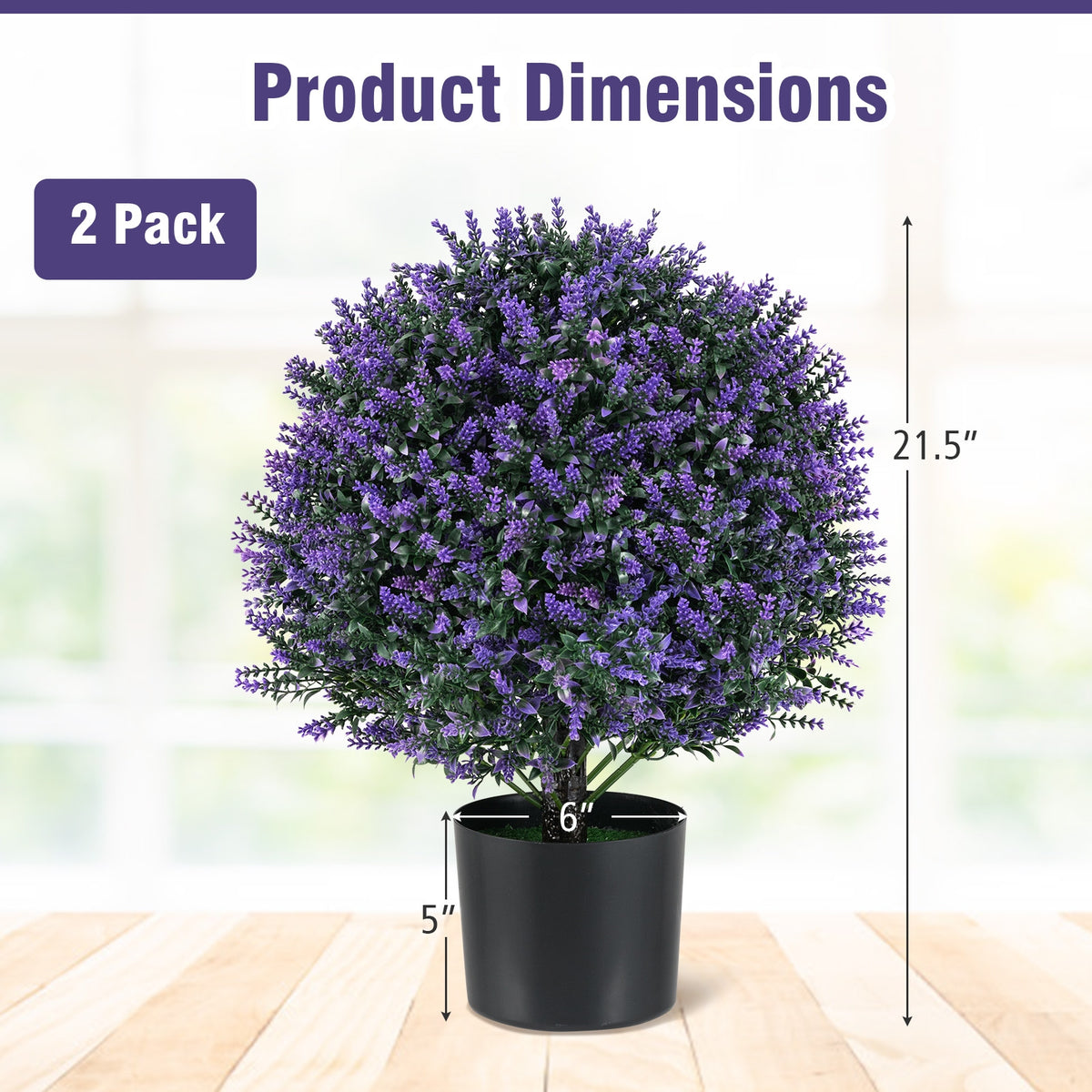 2 Pack Artificial Lavender Topiary Ball Tree Faux Shrub Bushes with Flowers-Purple-Artificial Plants-DECOROLALA