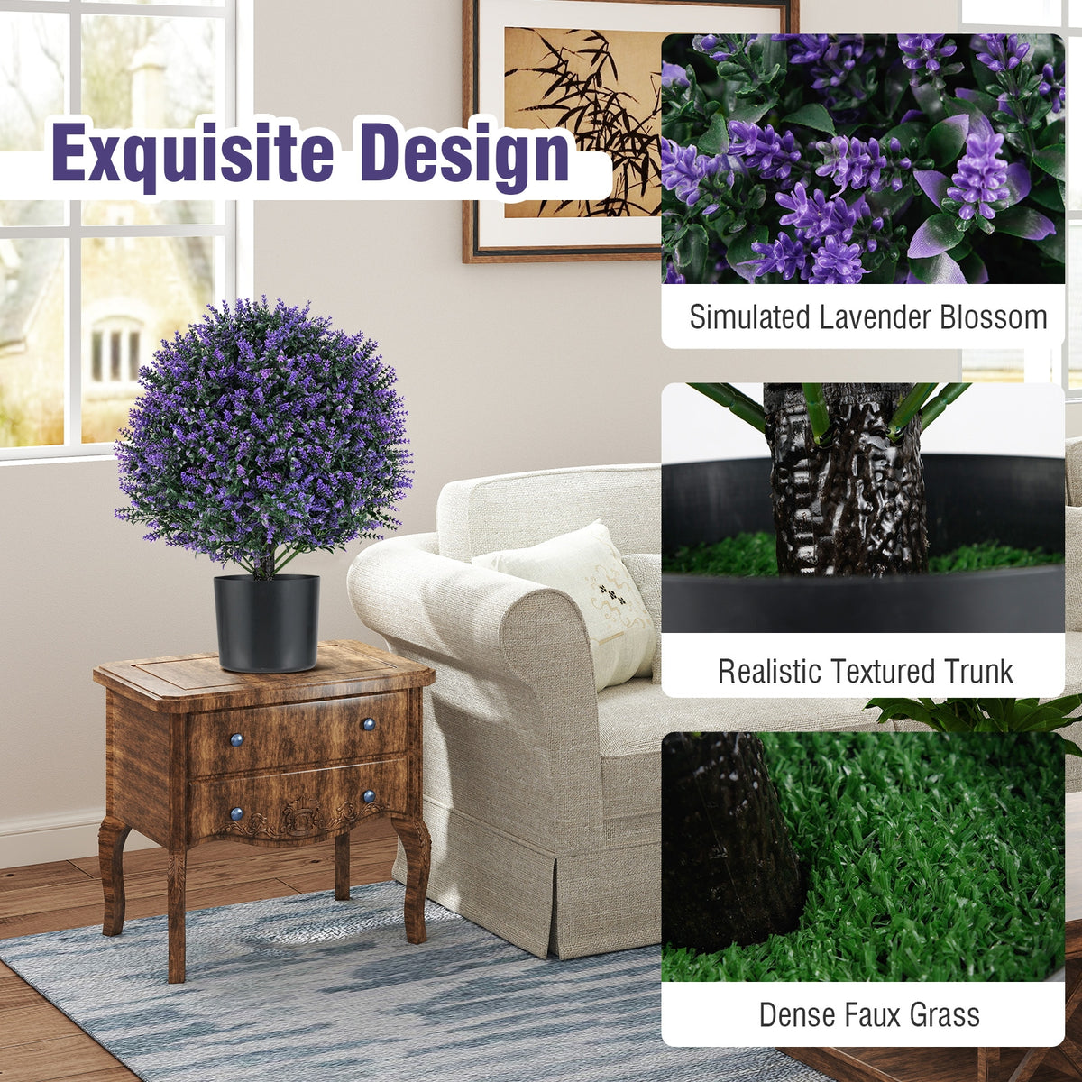 2 Pack Artificial Lavender Topiary Ball Tree Faux Shrub Bushes with Flowers-Purple-Artificial Plants-DECOROLALA