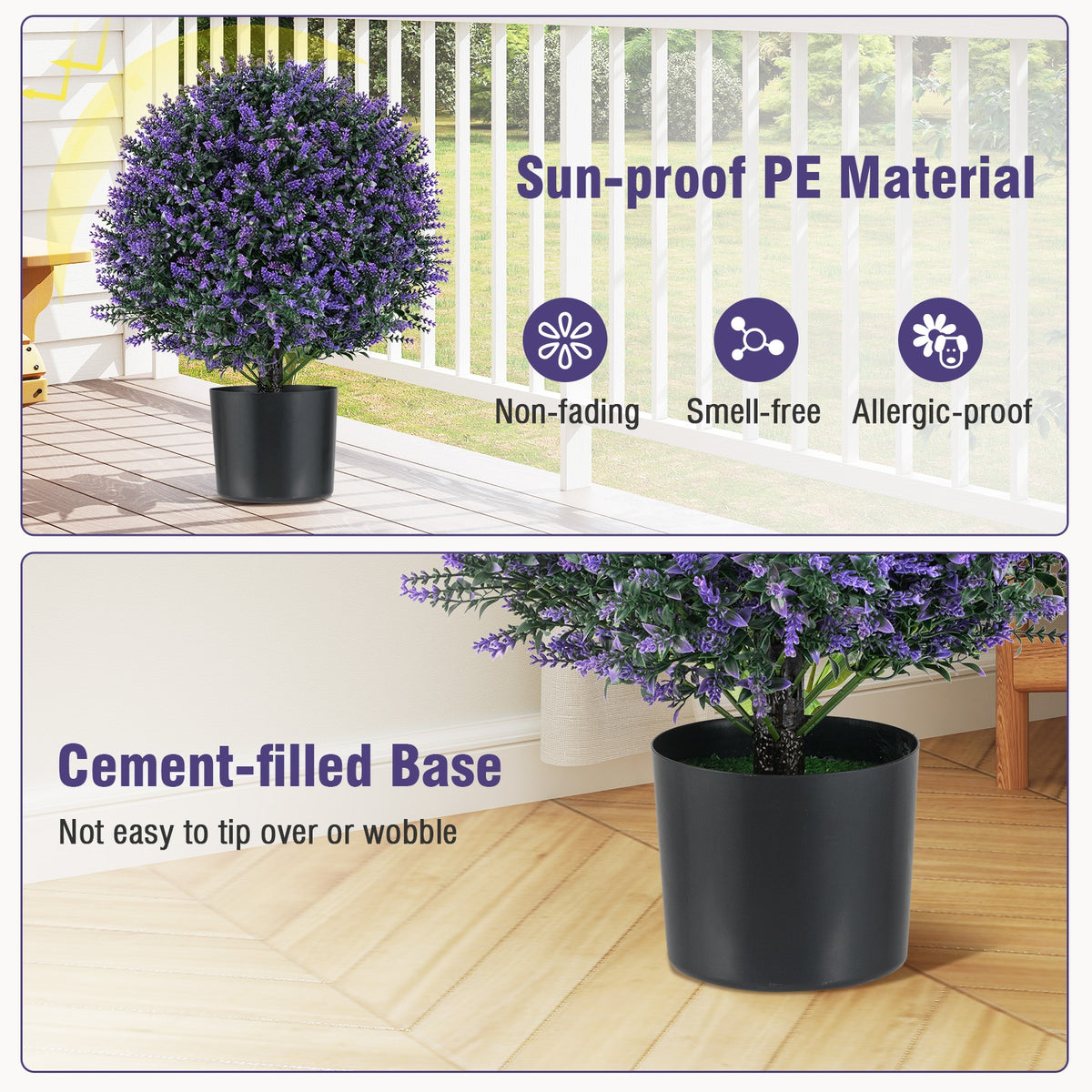 2 Pack Artificial Lavender Topiary Ball Tree Faux Shrub Bushes with Flowers-Purple-Artificial Plants-DECOROLALA
