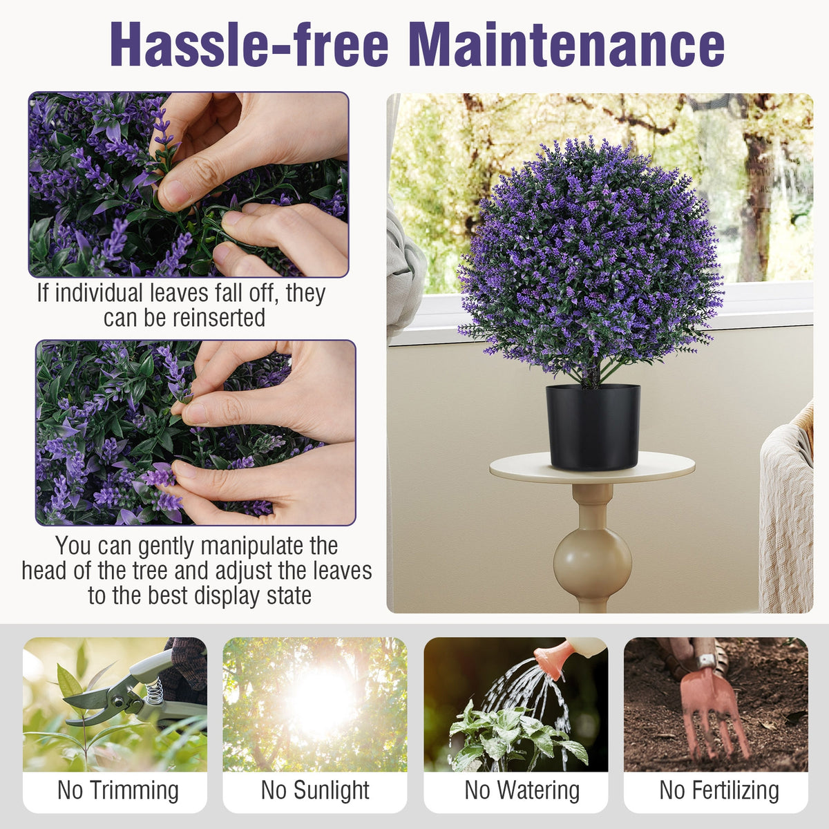 2 Pack Artificial Lavender Topiary Ball Tree Faux Shrub Bushes with Flowers-Purple-Artificial Plants-DECOROLALA