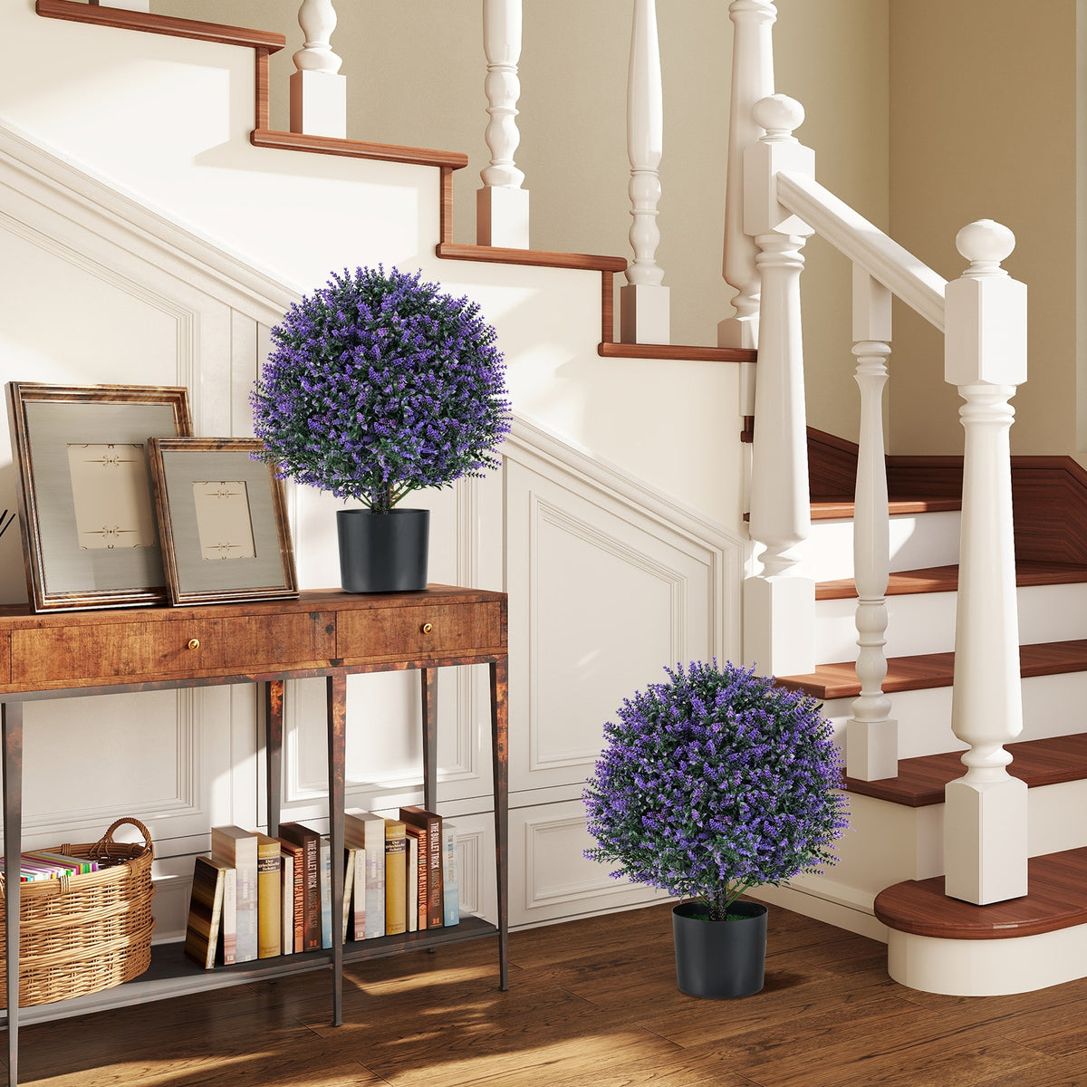 2 Pack Artificial Lavender Topiary Ball Tree Faux Shrub Bushes with Flowers-Purple-Artificial Plants-DECOROLALA
