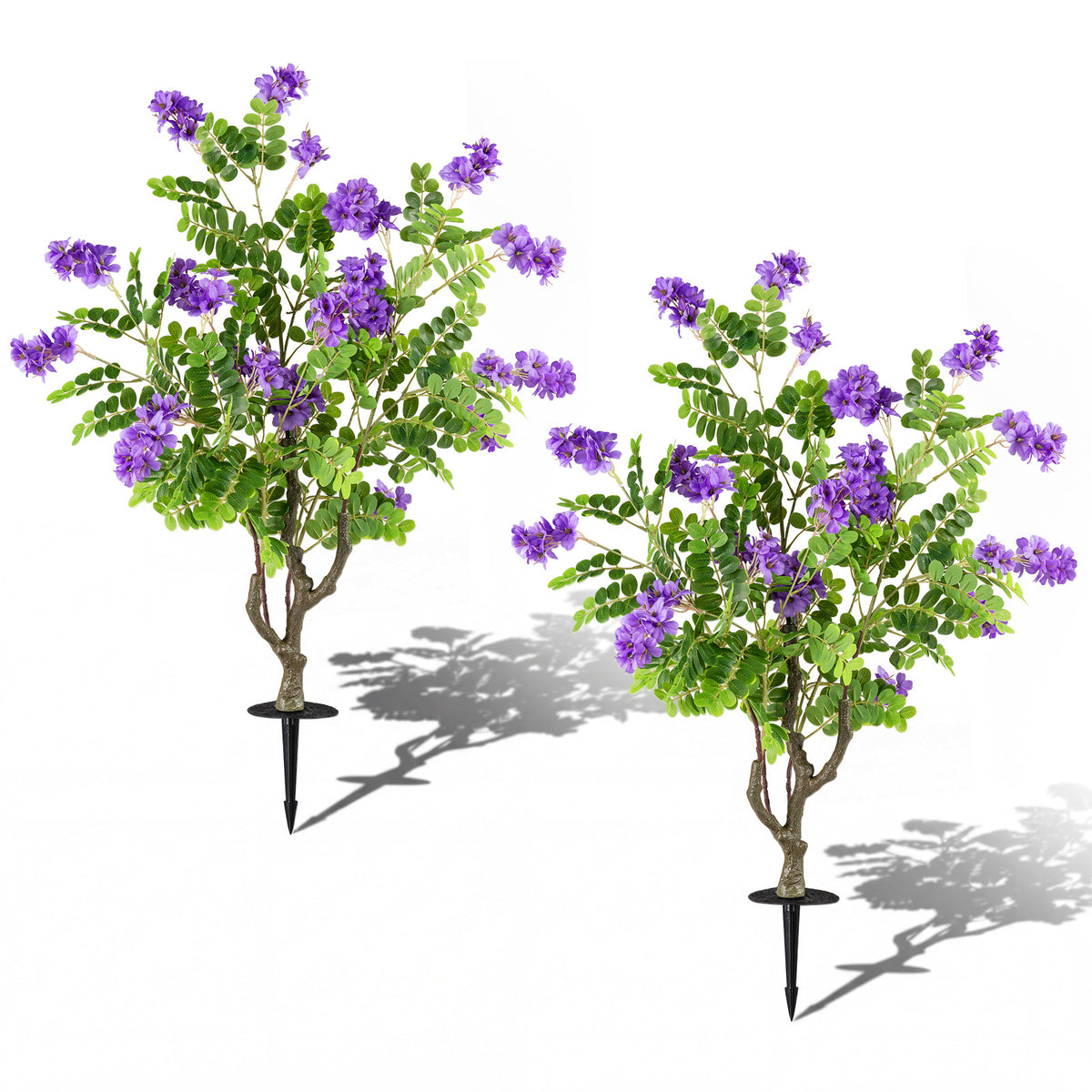 2 Pack Artificial Locust Flower Trees 39 Inch Fake Evergreen Shrubs with Ground Spikes-Purple-Artificial Plants-DECOROLALA