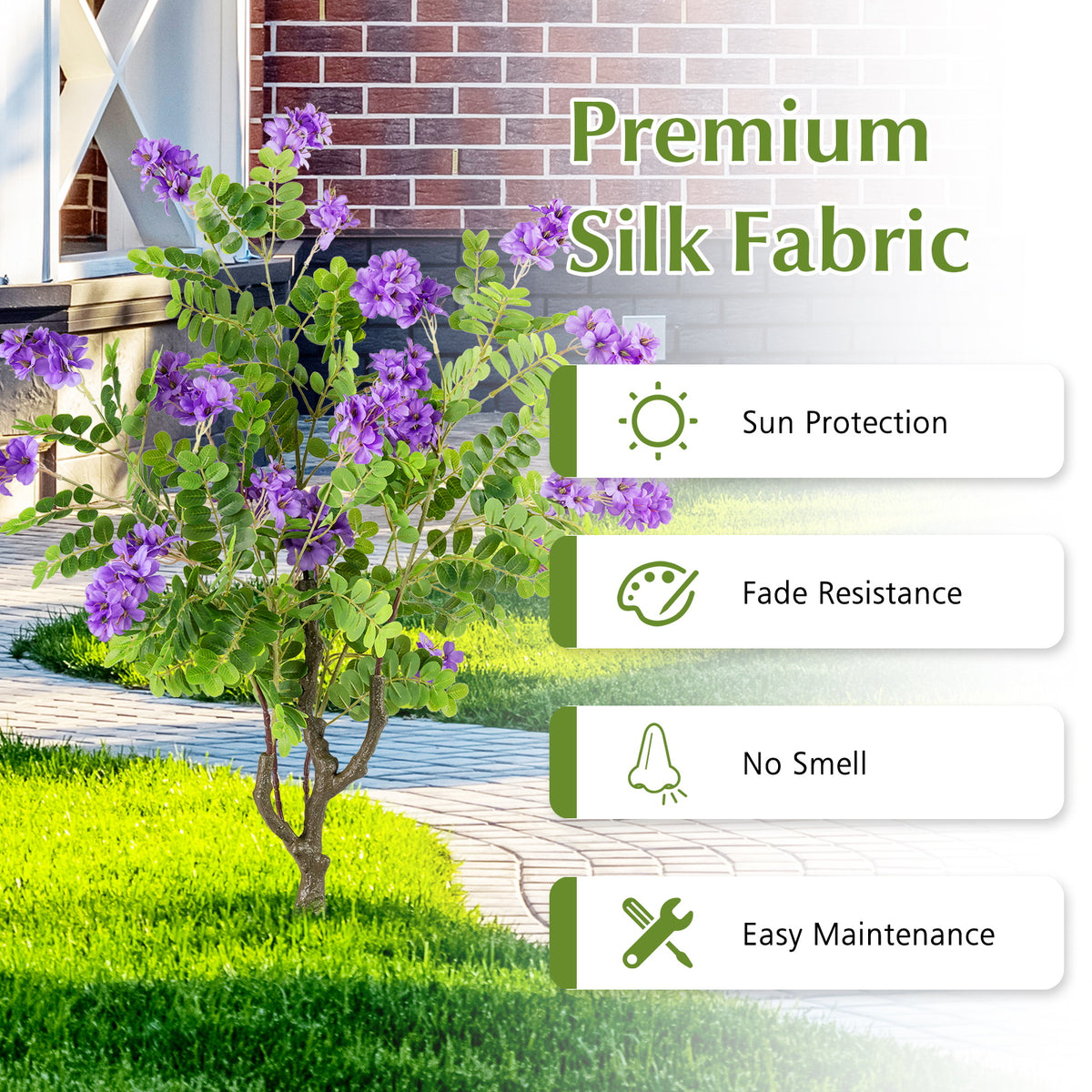2 Pack Artificial Locust Flower Trees 39 Inch Fake Evergreen Shrubs with Ground Spikes-Purple-Artificial Plants-DECOROLALA