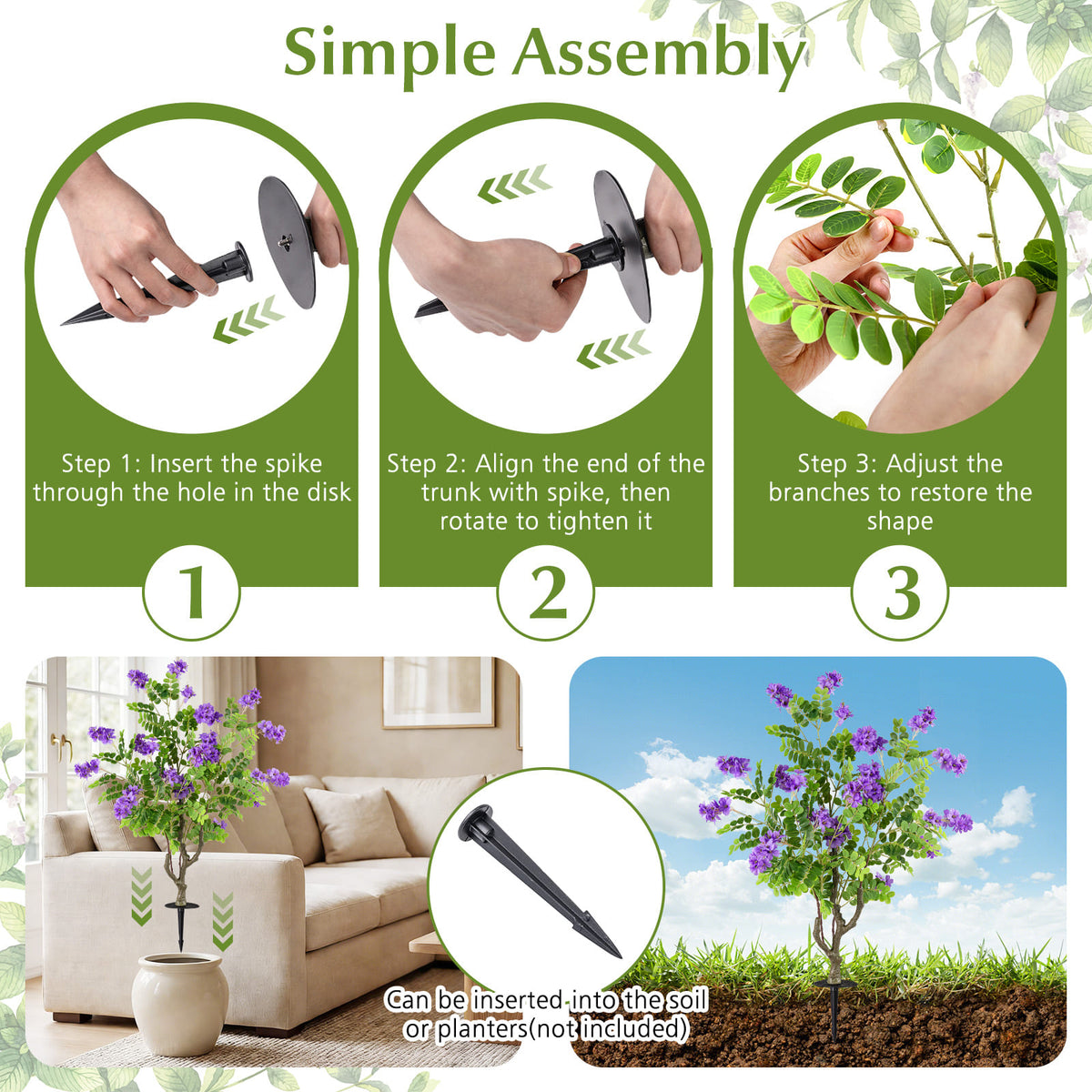 2 Pack Artificial Locust Flower Trees 39 Inch Fake Evergreen Shrubs with Ground Spikes-Purple-Artificial Plants-DECOROLALA