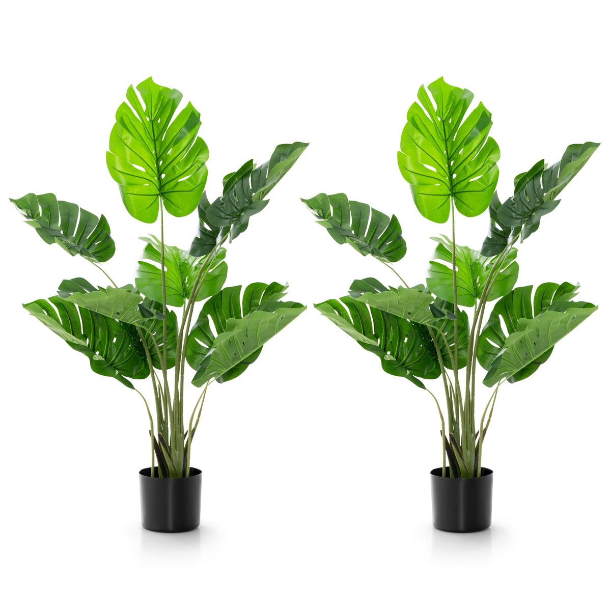 2 Pack Artificial Monstera Deliciosa Tree with 10 Leaves of Different Sizes-Artificial Plants-DECOROLALA