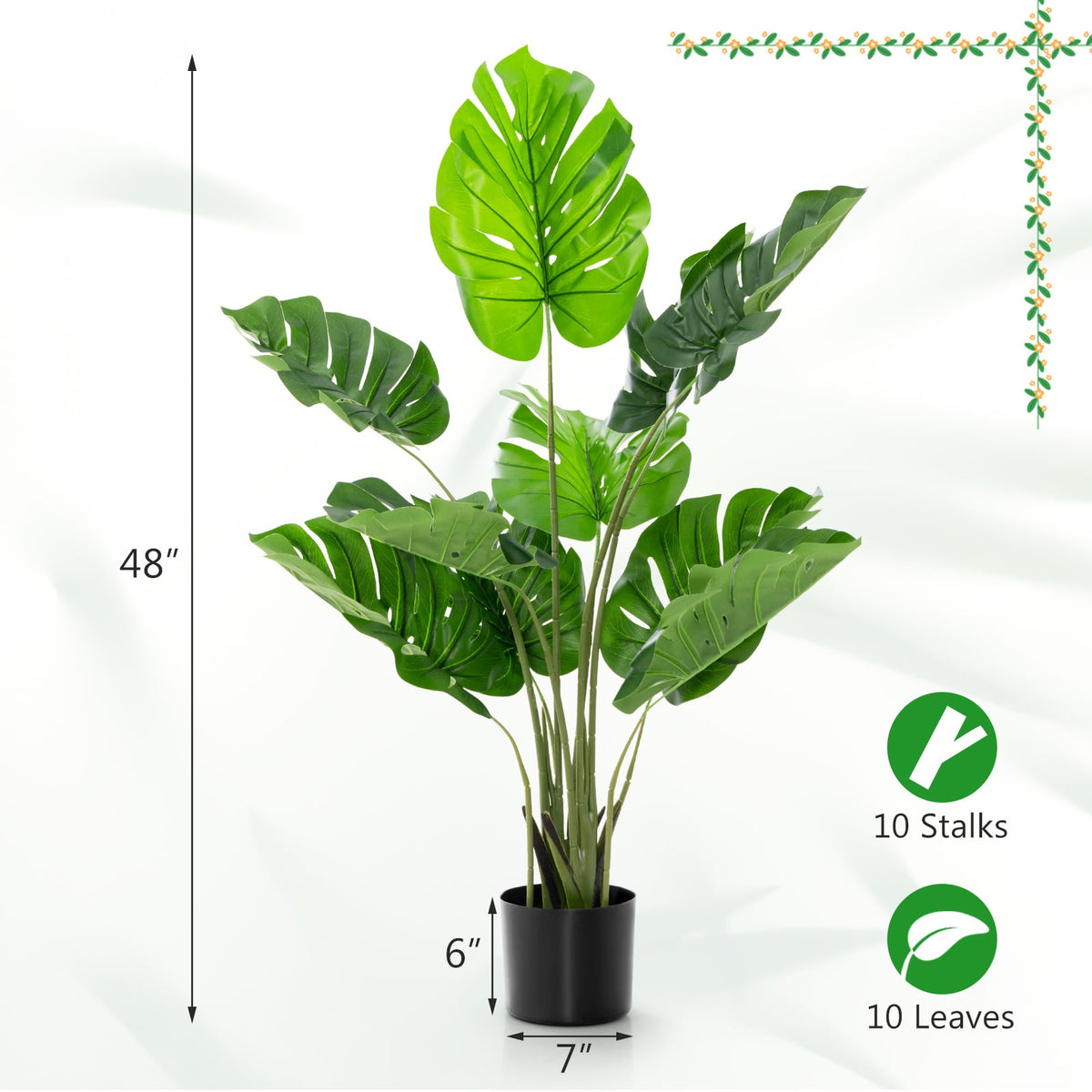 2 Pack Artificial Monstera Deliciosa Tree with 10 Leaves of Different Sizes-Artificial Plants-DECOROLALA