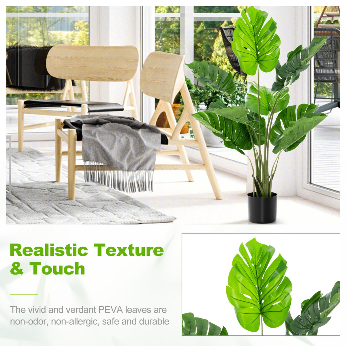 2 Pack Artificial Monstera Deliciosa Tree with 10 Leaves of Different Sizes-Artificial Plants-DECOROLALA