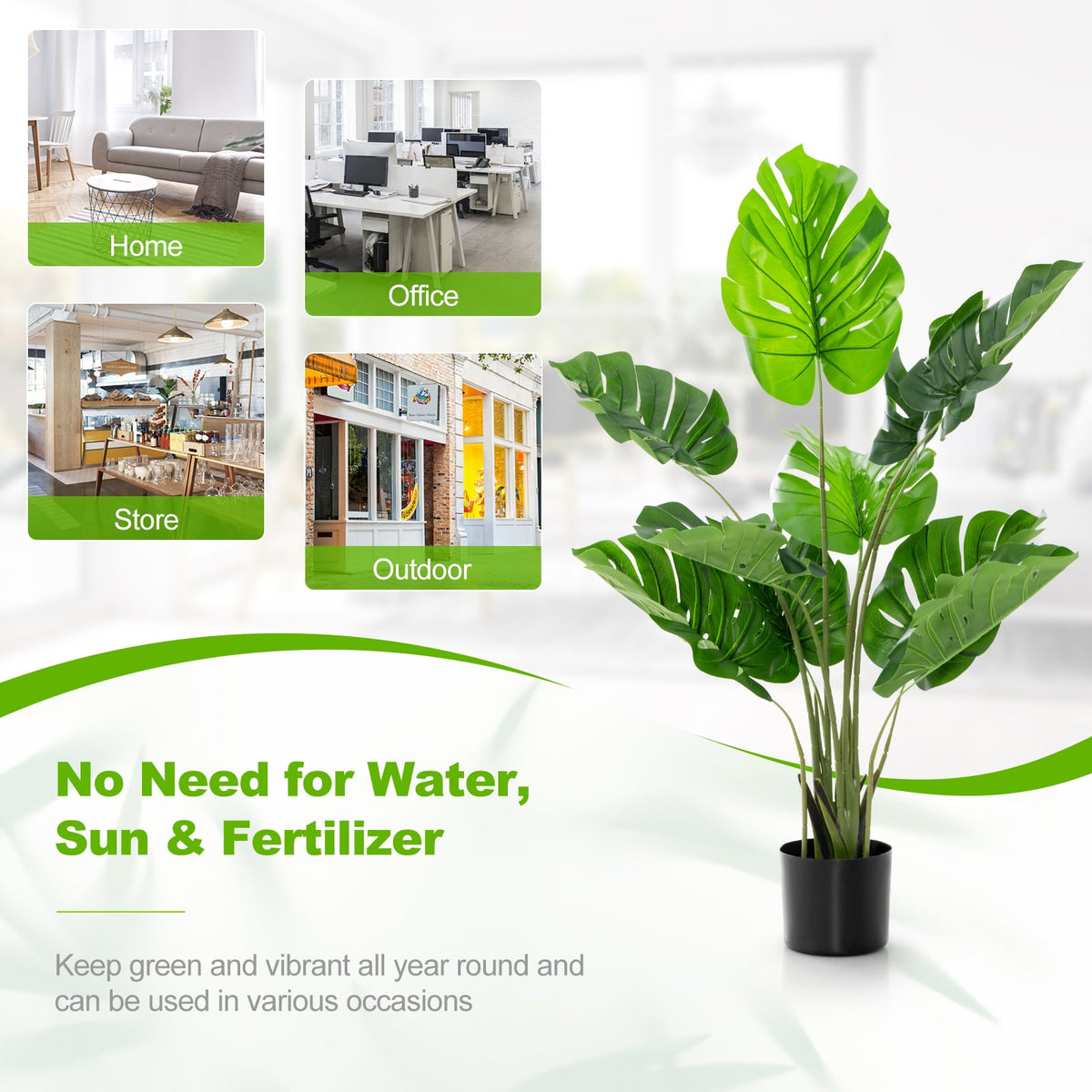 2 Pack Artificial Monstera Deliciosa Tree with 10 Leaves of Different Sizes-Artificial Plants-DECOROLALA