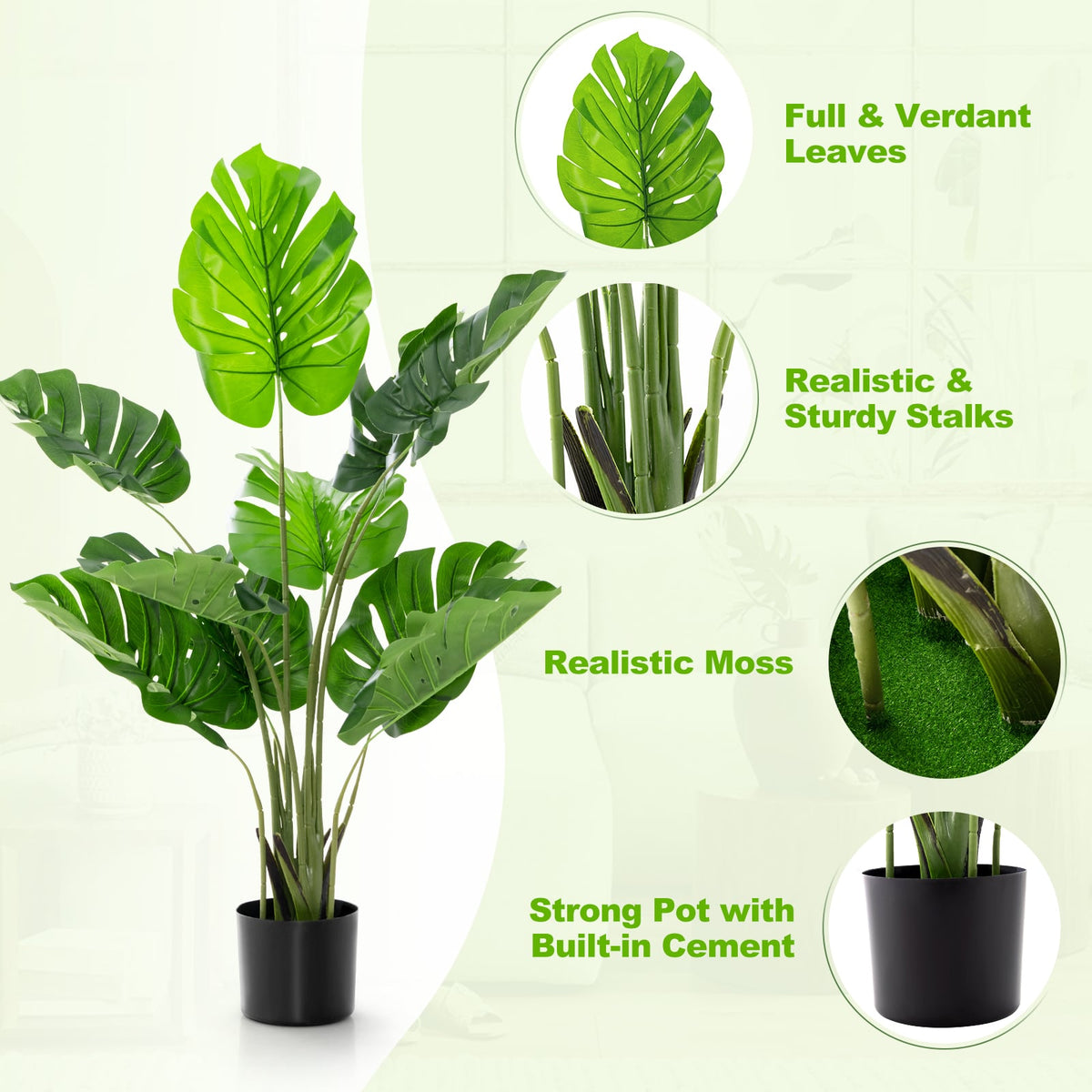 2 Pack Artificial Monstera Deliciosa Tree with 10 Leaves of Different Sizes-Artificial Plants-DECOROLALA