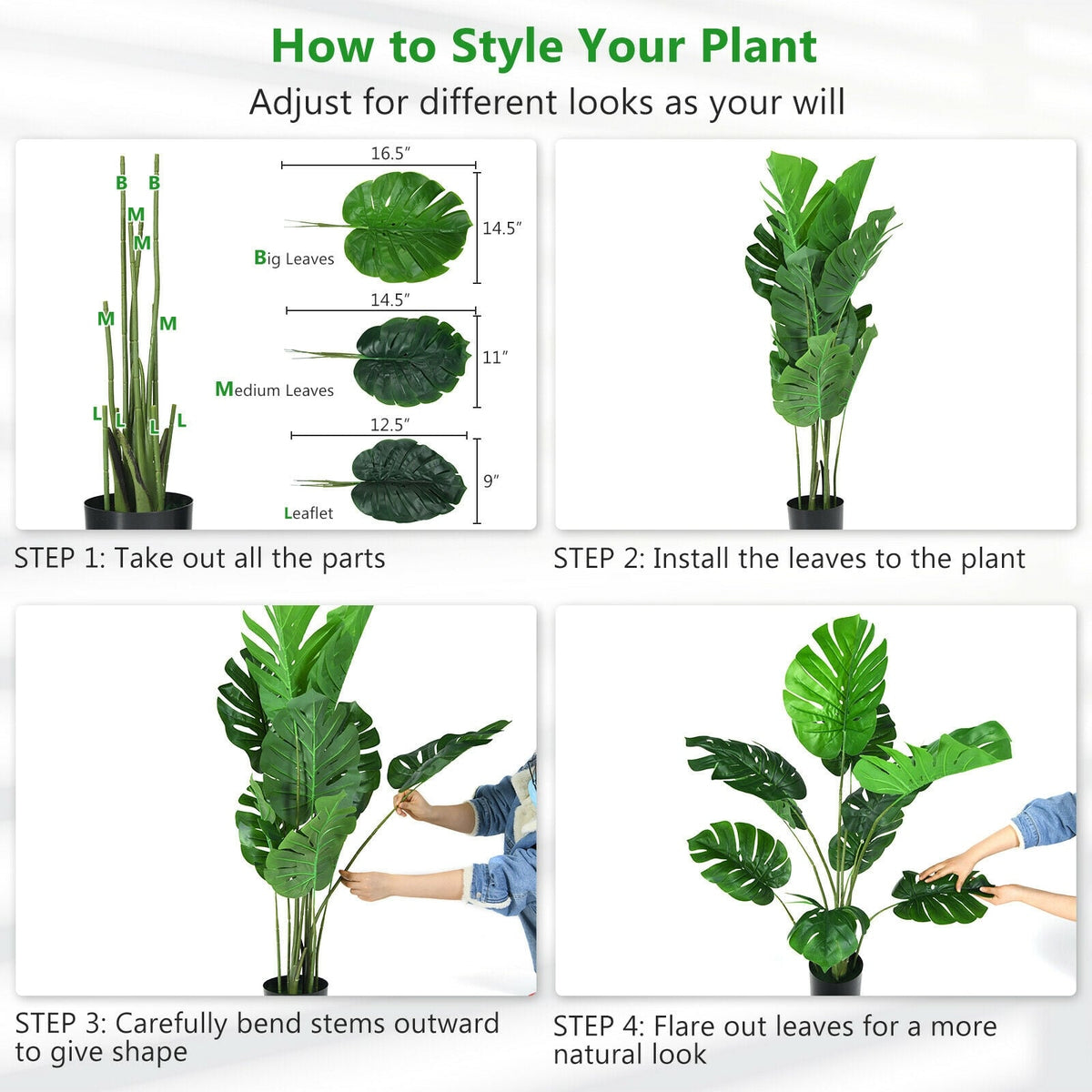 2 Pack Artificial Monstera Deliciosa Tree with 10 Leaves of Different Sizes-Artificial Plants-DECOROLALA