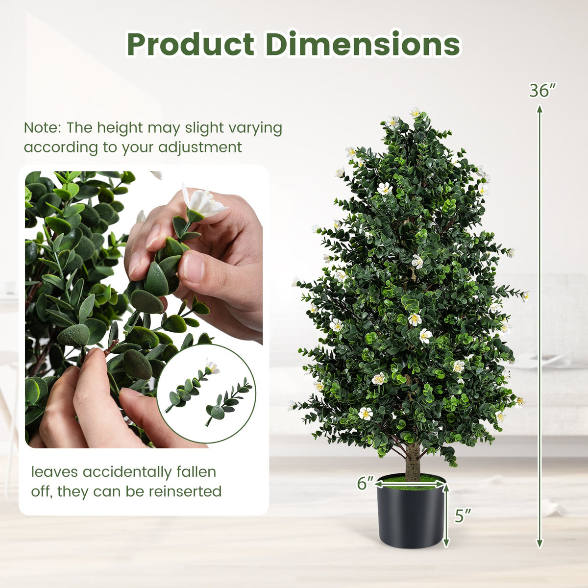 2 Pack Artificial Topiary Cone Tree Faux Potted Shrub Plant with 49 Flowers-White-Artificial Plants-DECOROLALA