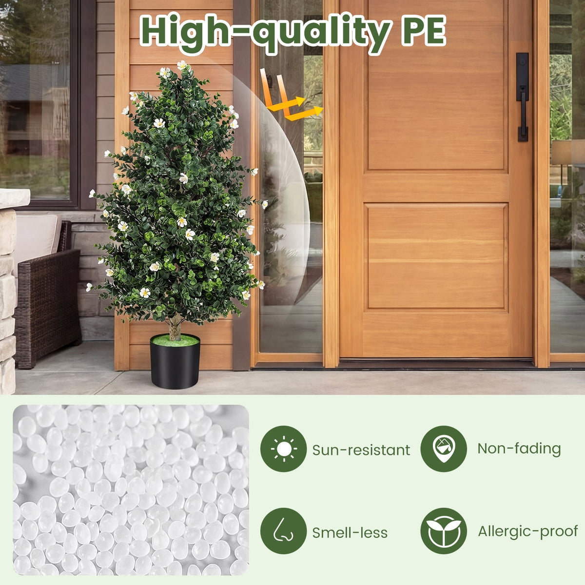 2 Pack Artificial Topiary Cone Tree Faux Potted Shrub Plant with 49 Flowers-White-Artificial Plants-DECOROLALA
