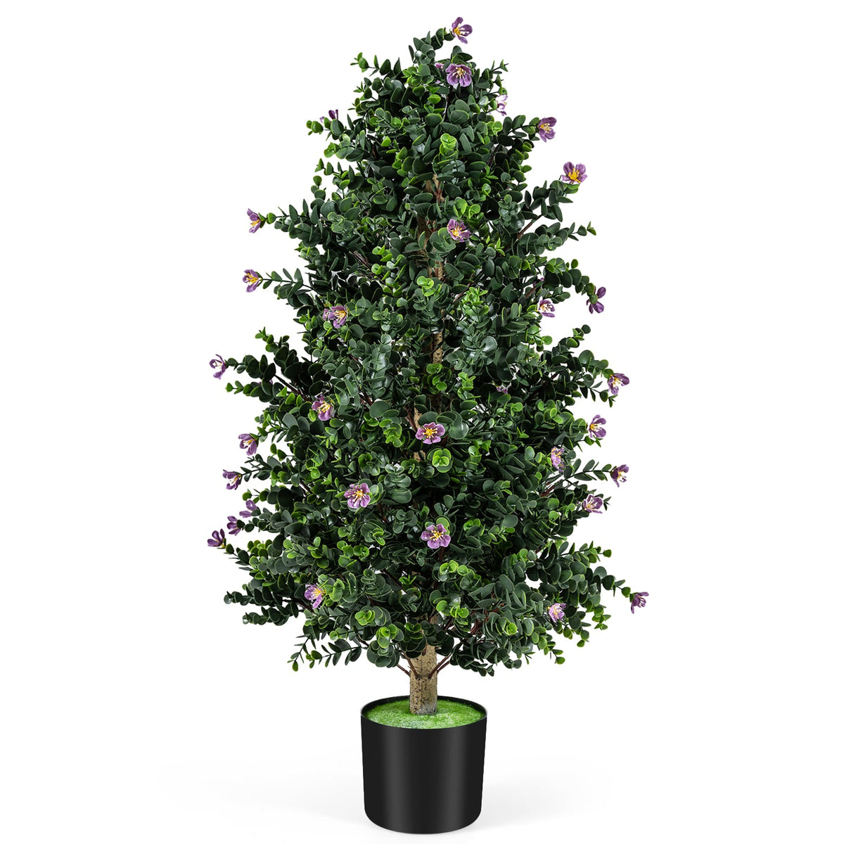 2 Pack Artificial Topiary Cone Tree Faux Potted Shrub Plant with 49 Flowers-purple-Artificial Plants-DECOROLALA
