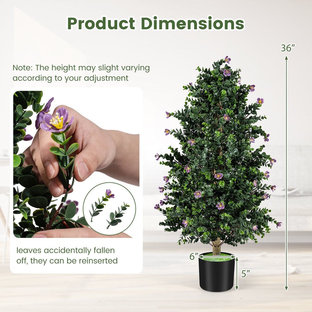 2 Pack Artificial Topiary Cone Tree Faux Potted Shrub Plant with 49 Flowers-purple-Artificial Plants-DECOROLALA