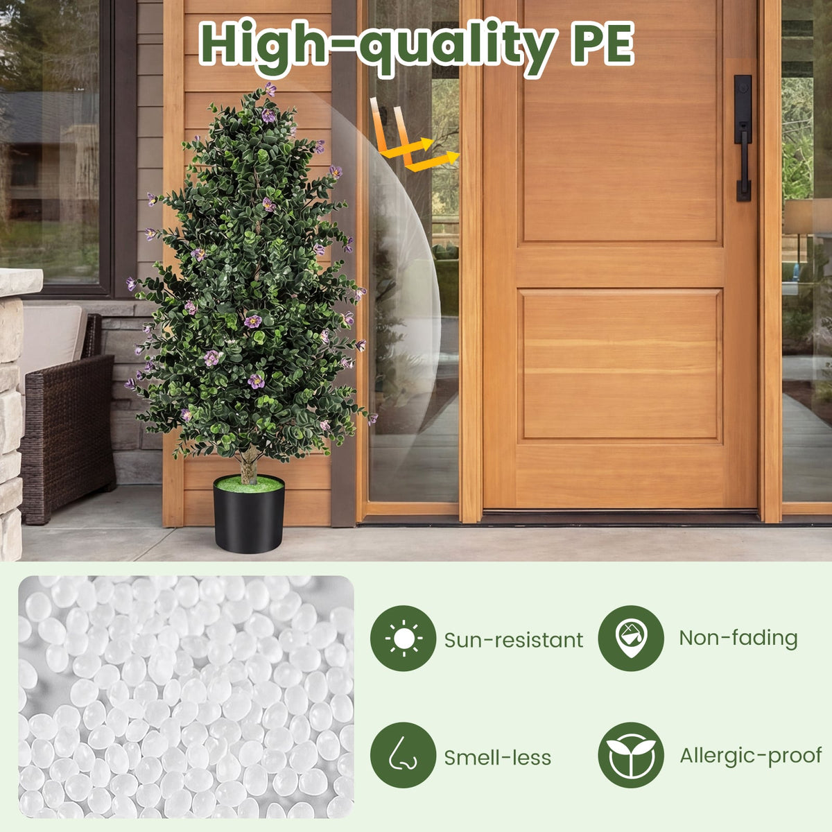 2 Pack Artificial Topiary Cone Tree Faux Potted Shrub Plant with 49 Flowers-purple-Artificial Plants-DECOROLALA