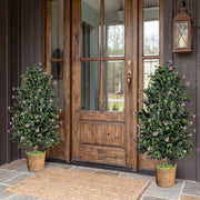 2 Pack Artificial Topiary Cone Tree Faux Potted Shrub Plant with 49 Flowers-purple-Artificial Plants-DECOROLALA