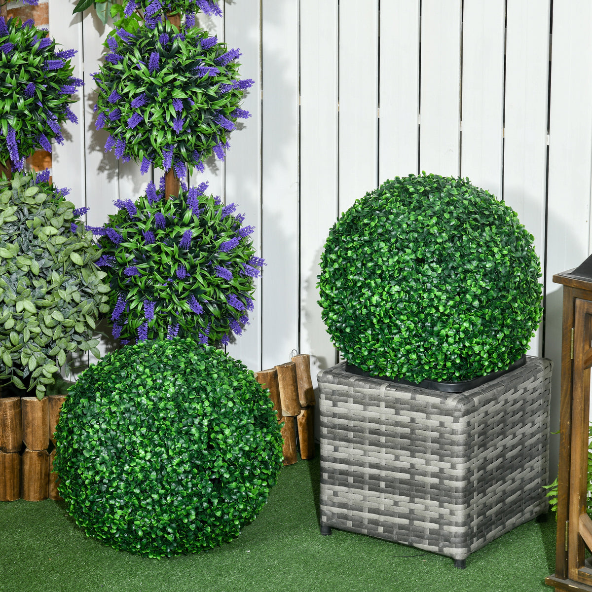 2 Pack Artificial Tree Boxwood Topiary Balls, 15.7 Inch-Artificial Trees-DECOROLALA