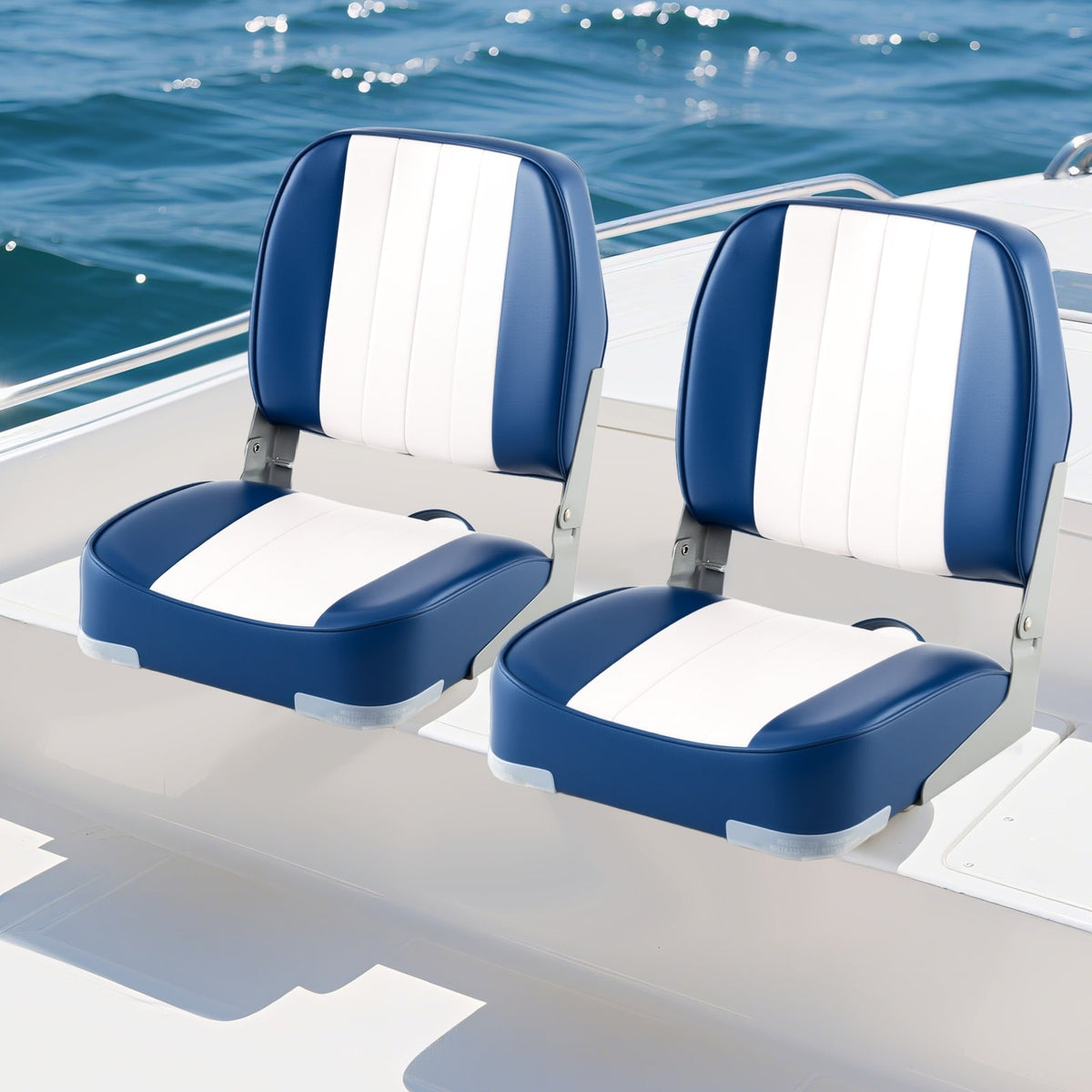 2-Pack Boat Seats Folding Low Back Boat Chairs Waterproof PVC Leather Cabin Seating-Blue-Surfing-DECOROLALA