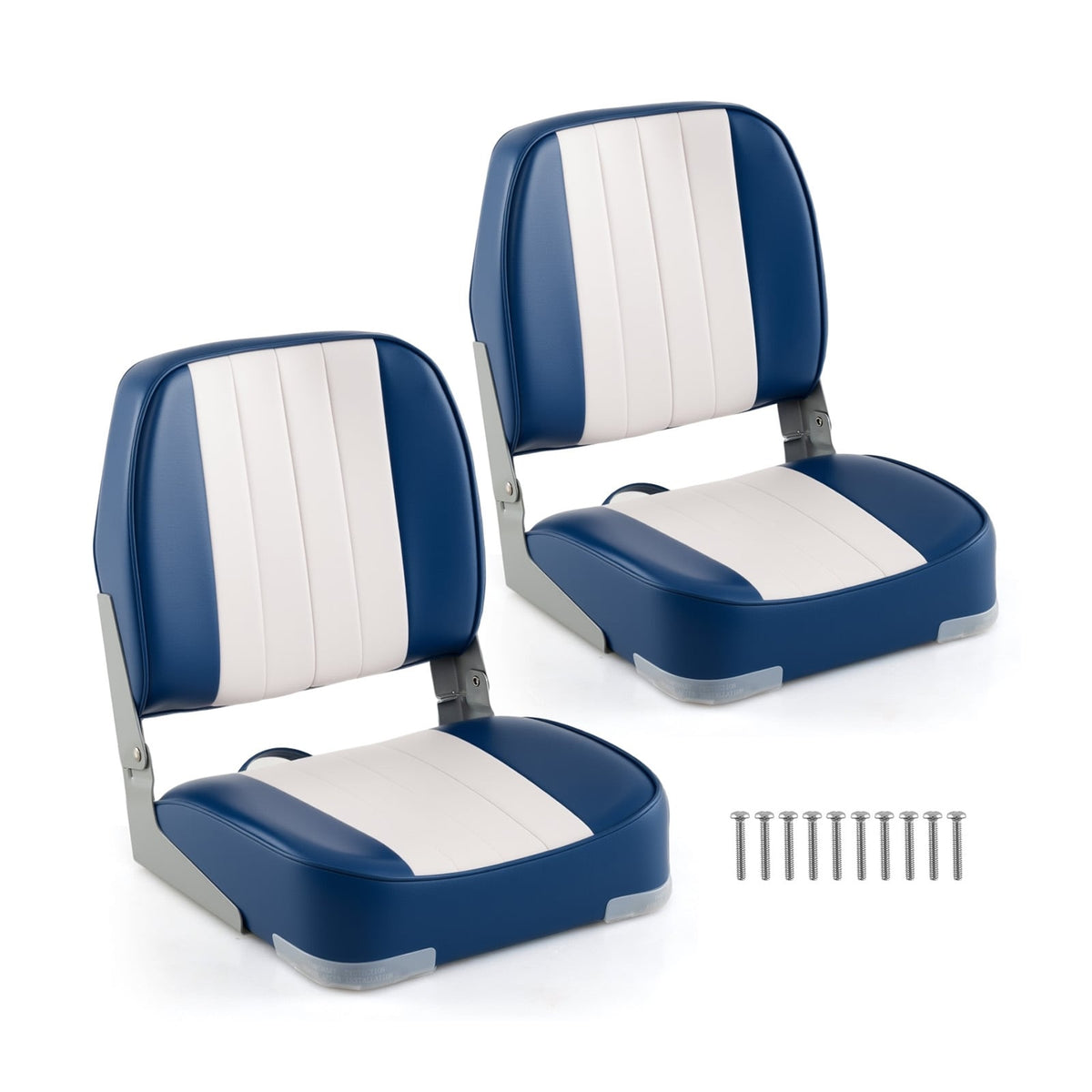2-Pack Boat Seats Folding Low Back Boat Chairs Waterproof PVC Leather Cabin Seating-Blue-Surfing-DECOROLALA