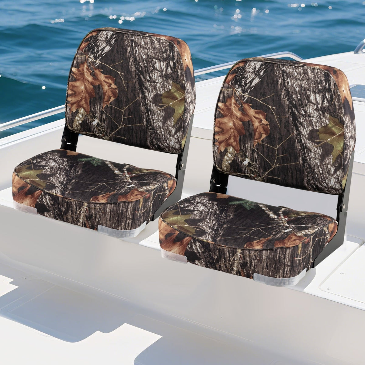 2-Pack Boat Seats Folding Low Back Boat Chairs Waterproof PVC Leather Cabin Seating-Camouflage-Surfing-DECOROLALA