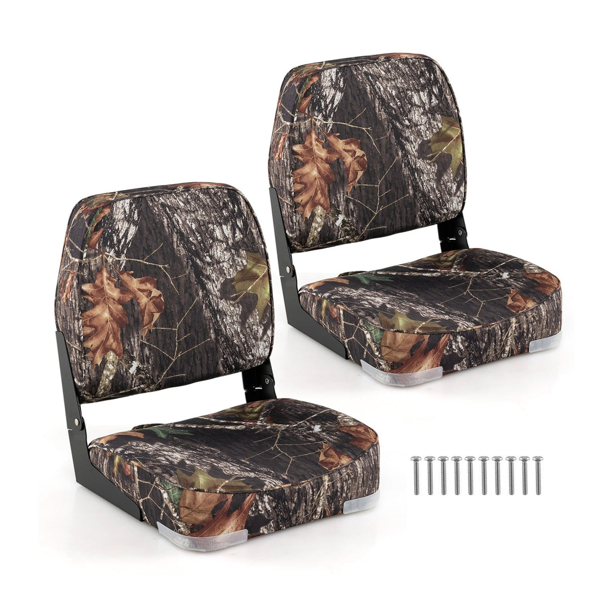 2-Pack Boat Seats Folding Low Back Boat Chairs Waterproof PVC Leather Cabin Seating-Camouflage-Surfing-DECOROLALA