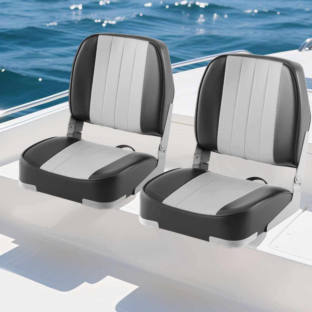 2-Pack Boat Seats Folding Low Back Boat Chairs Waterproof PVC Leather Cabin Seating-Gray-Surfing-DECOROLALA