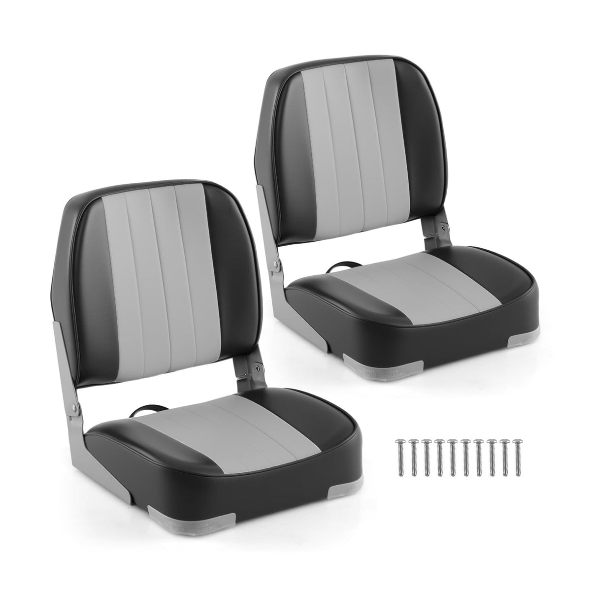 2-Pack Boat Seats Folding Low Back Boat Chairs Waterproof PVC Leather Cabin Seating-Gray-Surfing-DECOROLALA