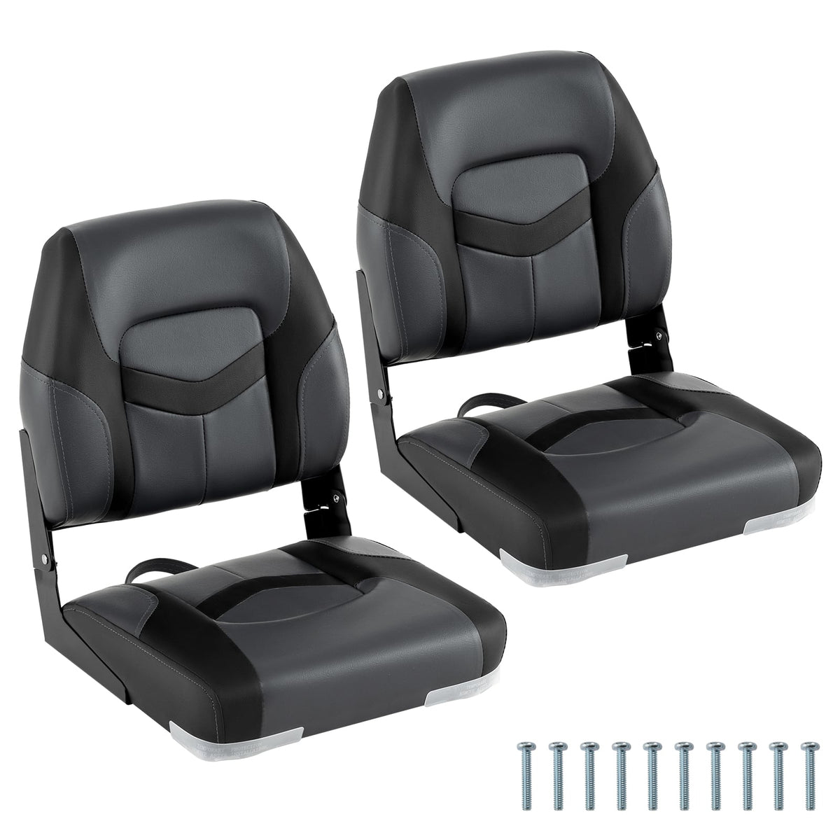 2-Pack Boat Seats with Fixing Bolts and Hinges-Black-Surfing-DECOROLALA